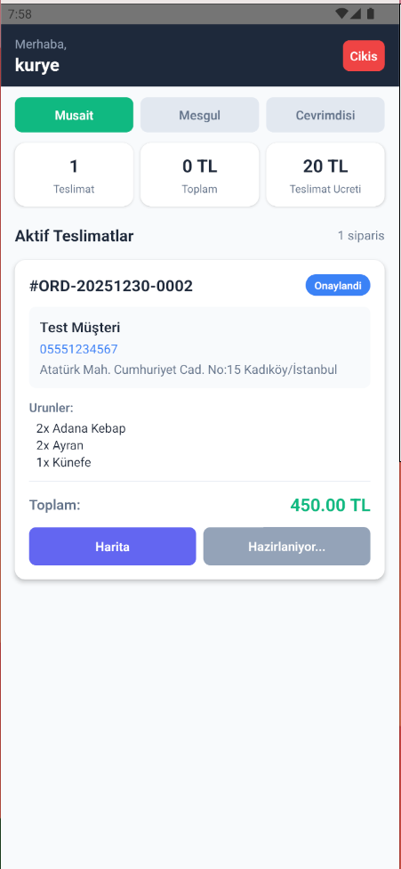 Kurye Mobil Uygulamasi